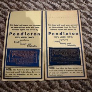 VINTAGE NOS Lot of 2 Pendleton Woolen Mills Virgin Wool Clothing Tags